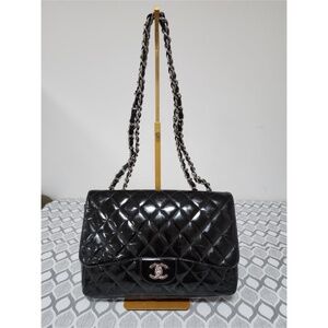 Authentic Chanel Quilted Patent Leather Maxi Classic Single Flap Bag